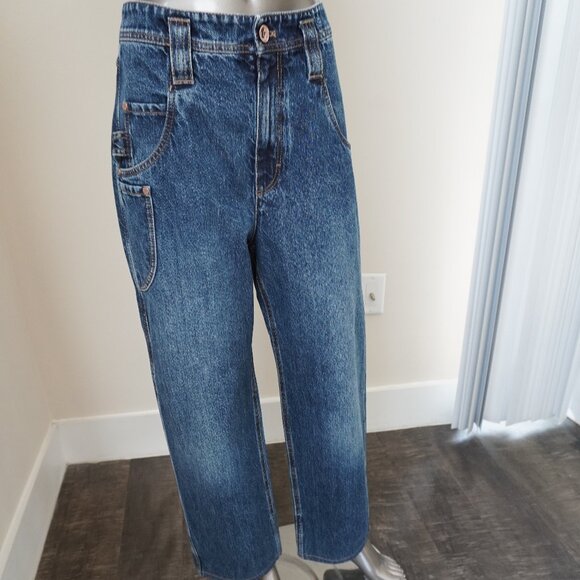 Brunello Cucinelli Monili Jeans Blue Denim High Waist Carpenter Wide Leg Size 6 - Picture 3 of 16